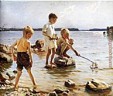 Albert Edelfelt Boys Playing at the Beach painting